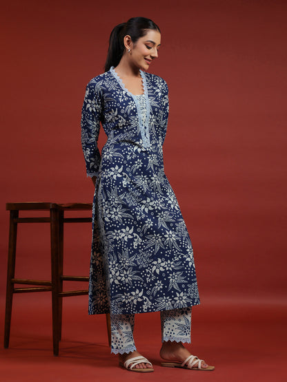 Women's Printed Cotton Kurta With Trousers