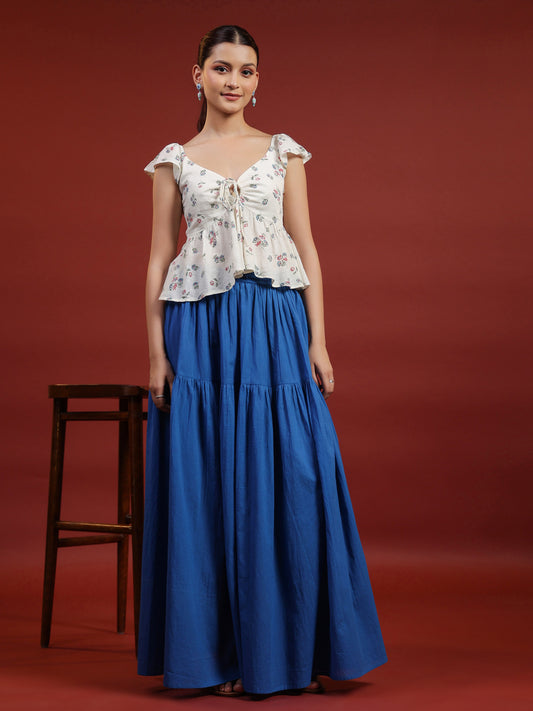 Women's Blue flared Maxi Skirt