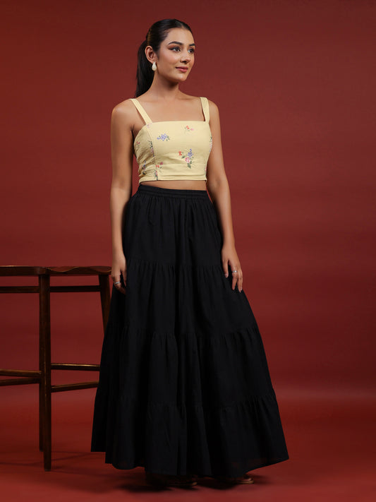 Flared Black Maxi Skirt For Women