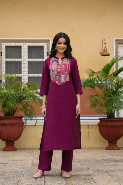 Women's Embroidered Patchwork Kurta Set