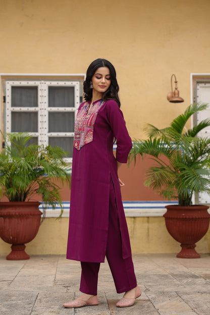 Women's Embroidered Patchwork Kurta Set