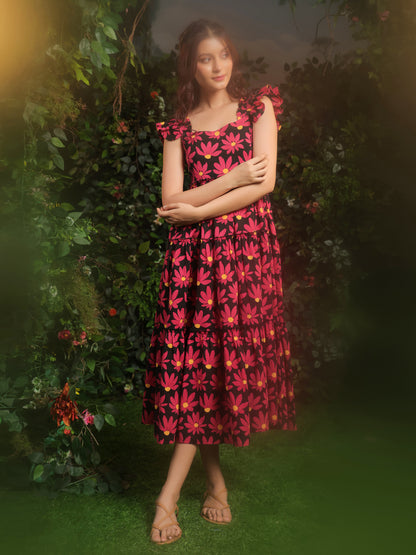 Women's Floral Black fit and flare dress