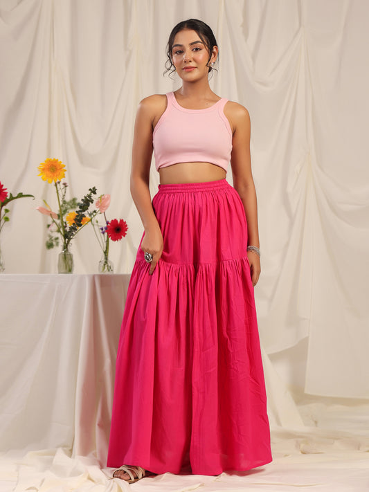 Women's Pink flared Maxi Skirt