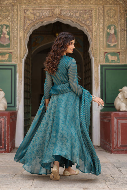 Women's Flared Jacquard Anarkali Kurta Set