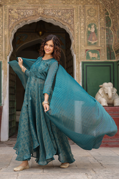 Women's Flared Jacquard Anarkali Kurta Set