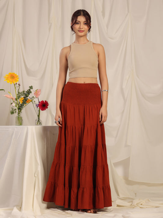 Women's Rust flared Maxi Skirt