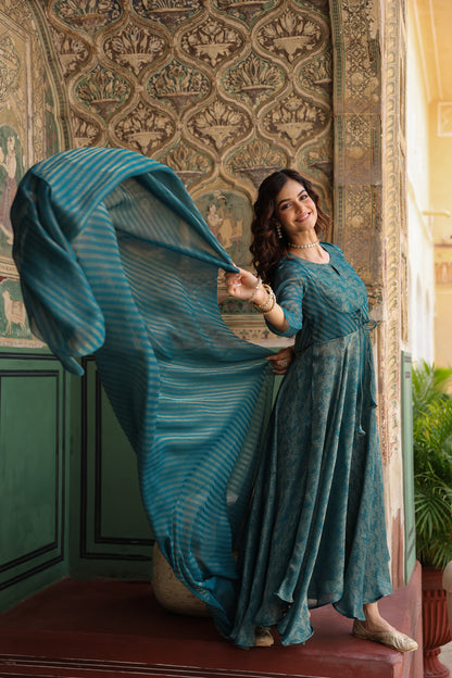 Women's Flared Jacquard Anarkali Kurta Set