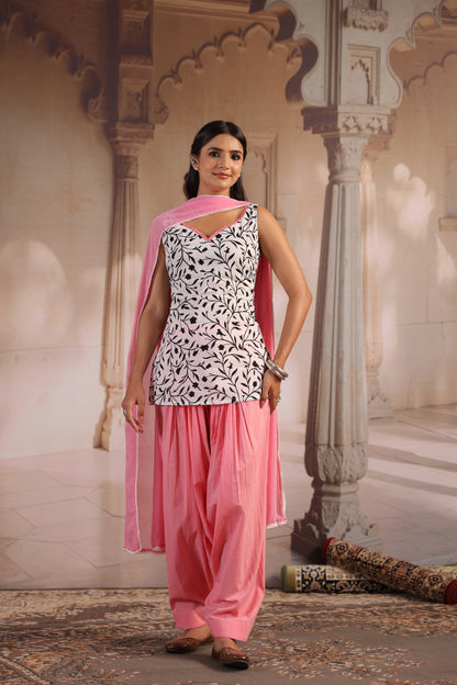 Women's Printed Cotton Kurta and Salwar With Dupatta