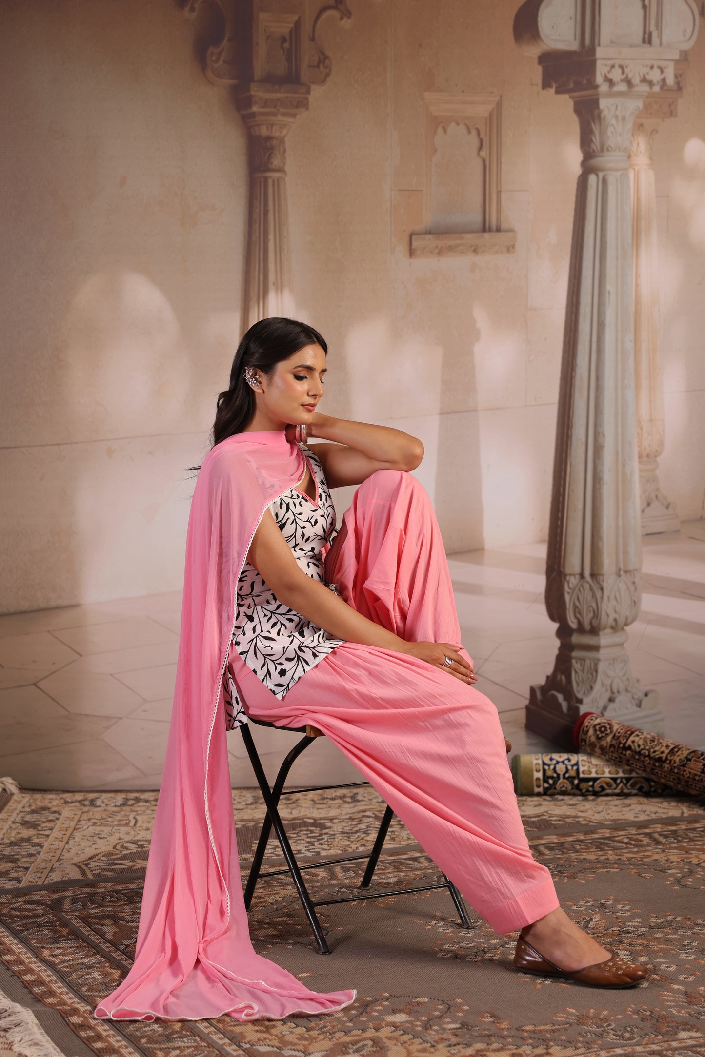 Women's Printed Cotton Kurta and Salwar With Dupatta