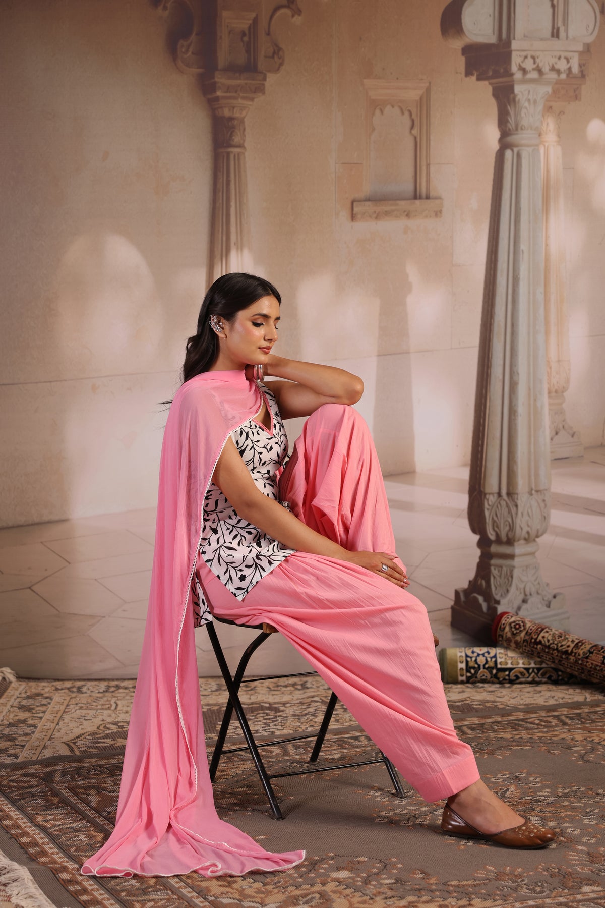 Women's Printed Cotton Kurta and Salwar With Dupatta