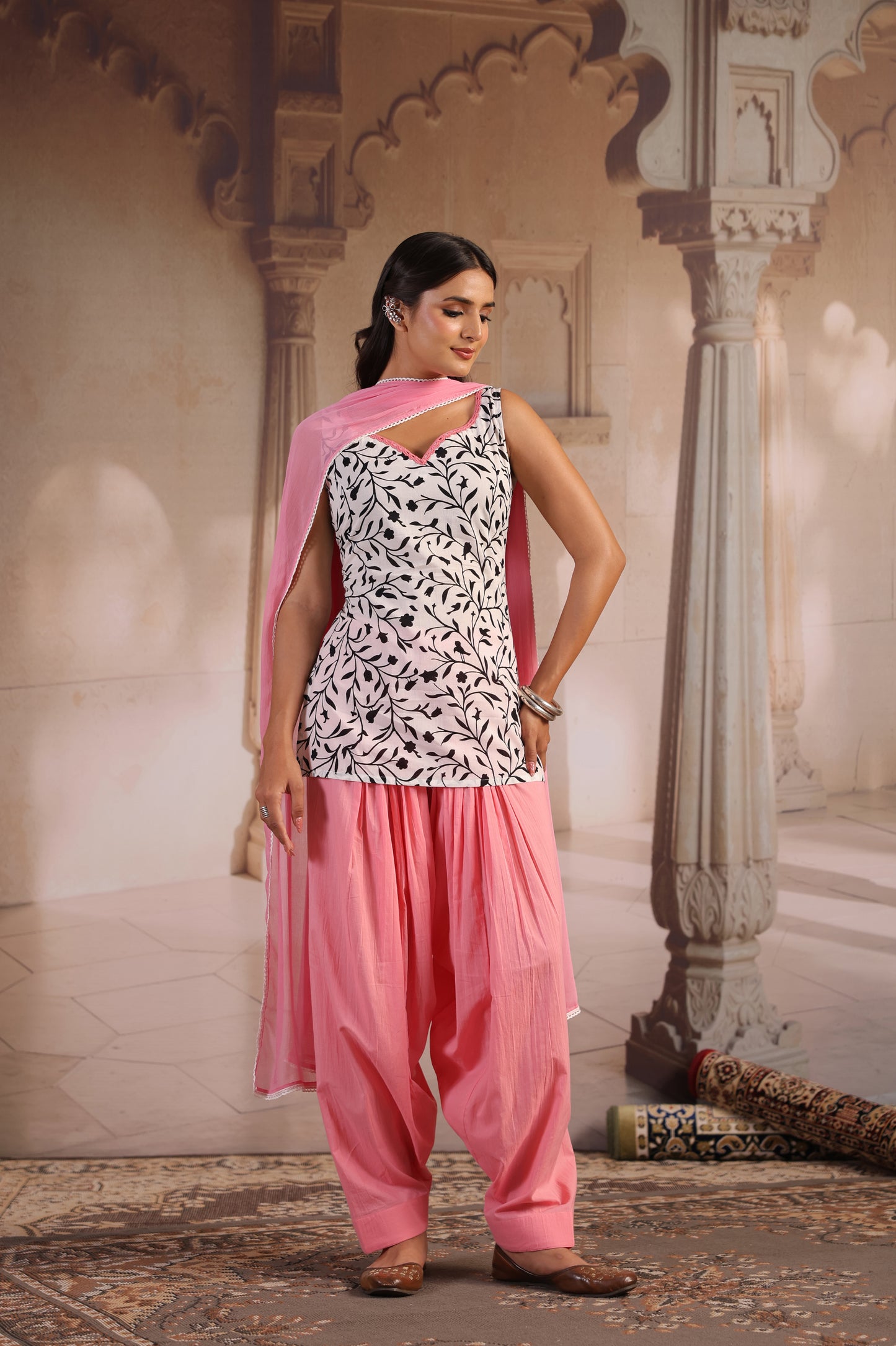 Women's Printed Cotton Kurta and Salwar With Dupatta