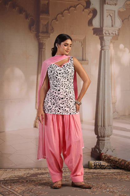 Women's Printed Cotton Kurta and Salwar With Dupatta