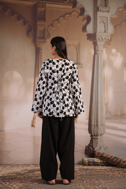 Women's Black and White Printed Farshi Kurta Set