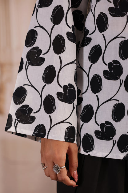 Women's Black and White Printed Farshi Kurta Set