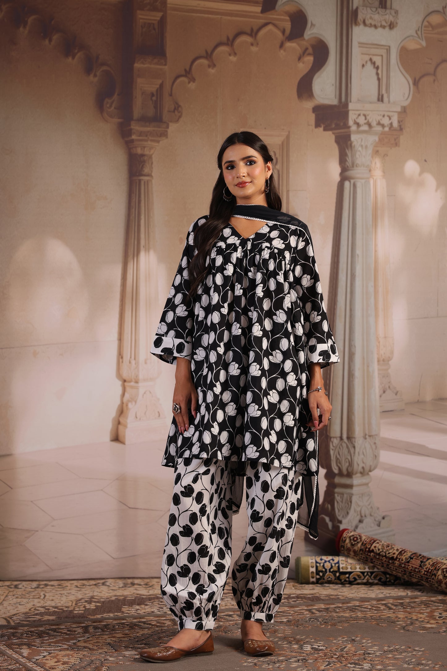 Women’s Black and White Dhoti Set with Dupatta