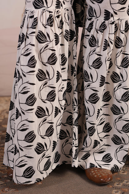 Women's Black and White Cotton Sharara Set