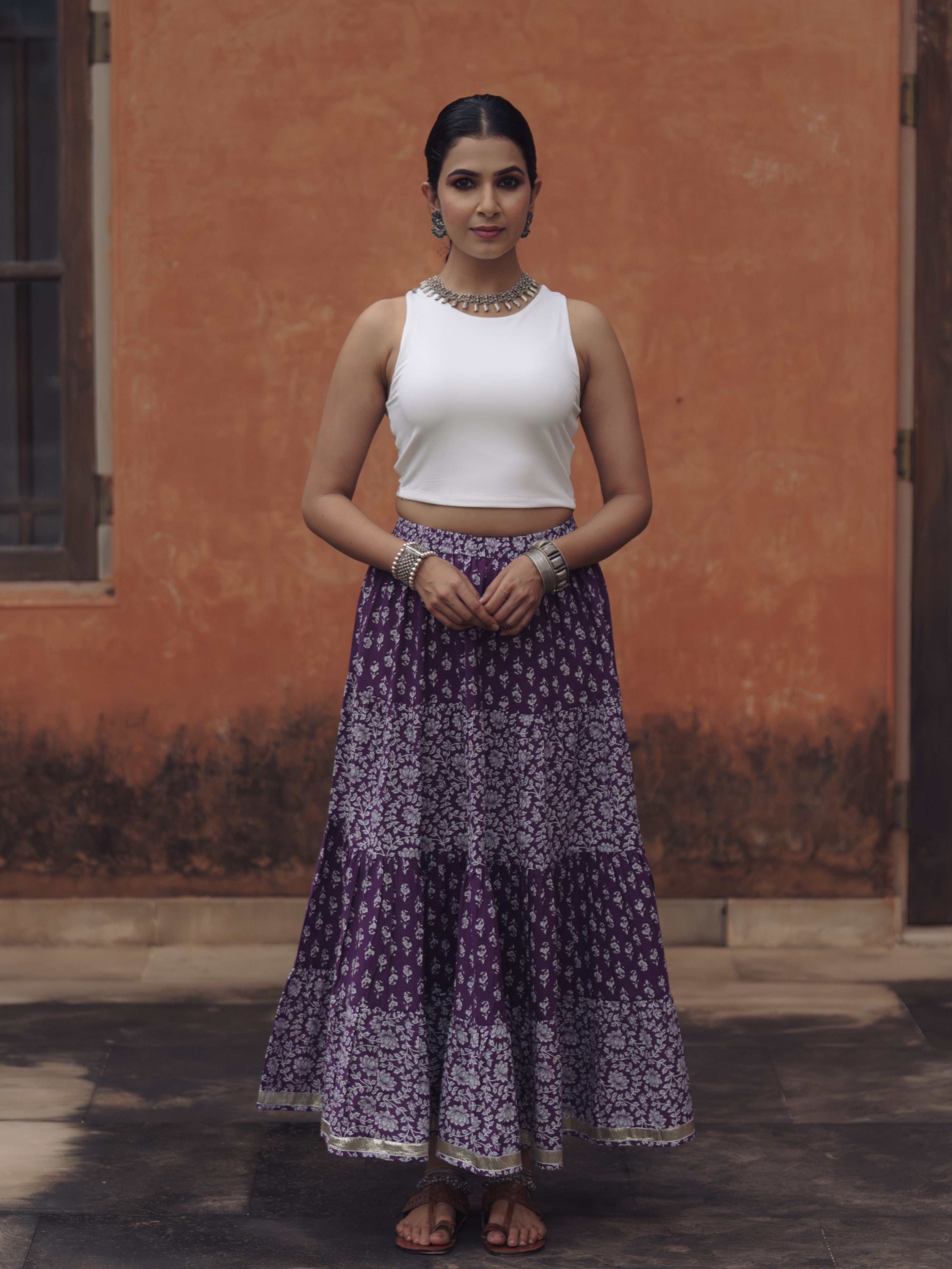 Women's Purple Printed A-Line Skirt