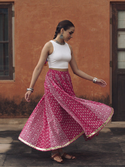 Women's Floral Pink flared Maxi Skirt