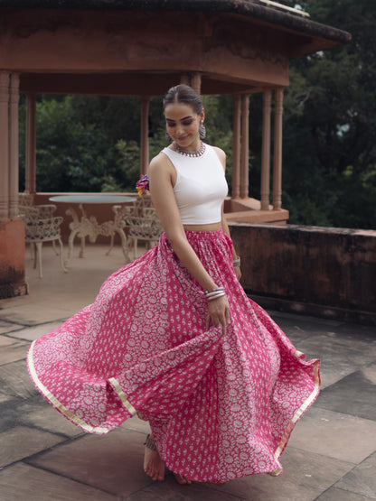 Women's Floral Pink flared Maxi Skirt