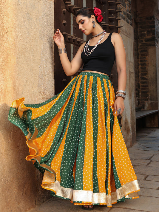 Women's Dual Coloured Bandhani Printed Long Skirt