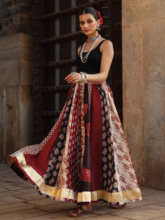 Women's Multi Printed Flared Long Skirt