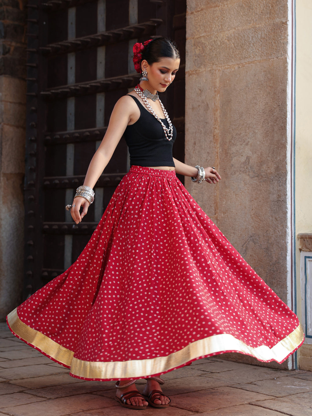 Women's Bandhani Printed Flared Skirt
