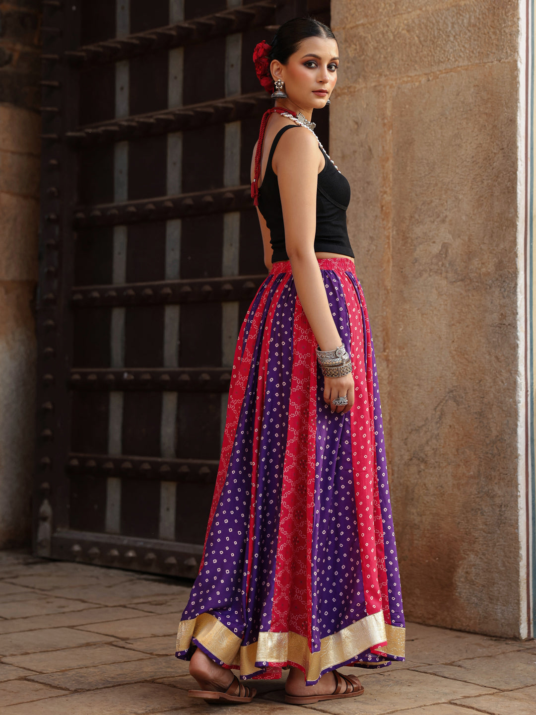 Women's Bandhani Printed Flared Long Skirt