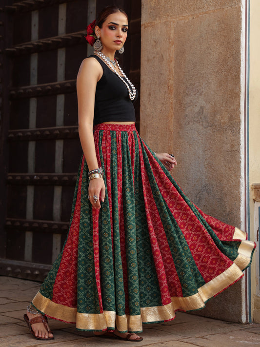 Women's Dual Coloured Bandhani Printed Long Skirt