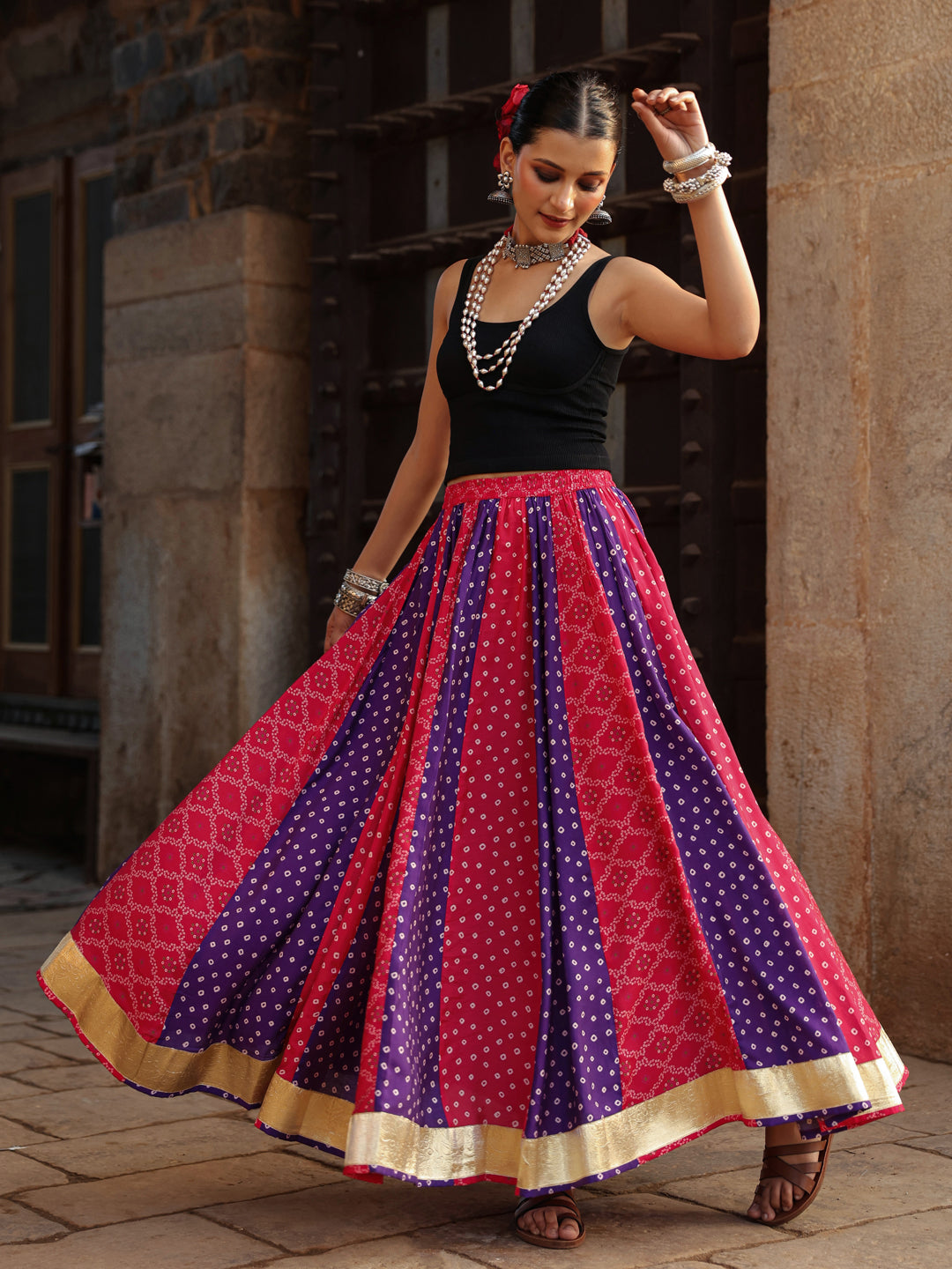 Women's Bandhani Printed Flared Long Skirt